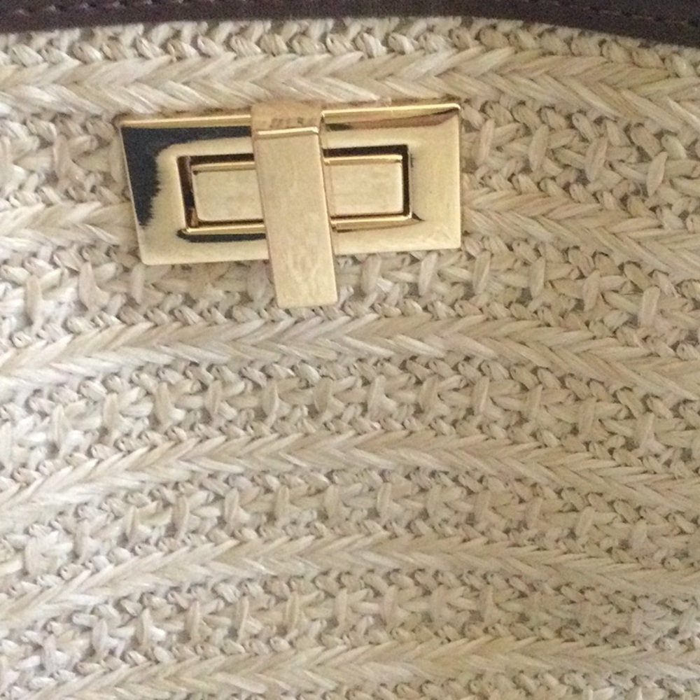 Woven Straw Crossbody Bag with Dark Brown Trim - Picture 6 of 7